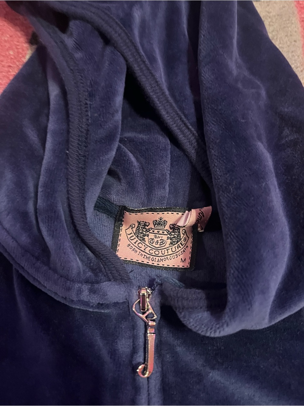 Vintage Juicy Couture Navy Blue Velour Her Highness rhinestone track jacket - Picture 5 of 7